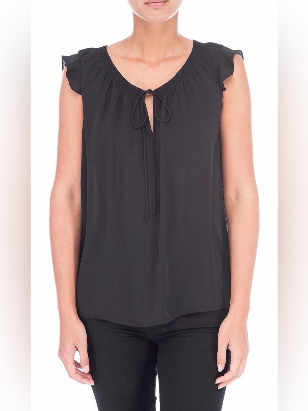 Bobeau Aviana Flutter Sleeve Blouse- Black